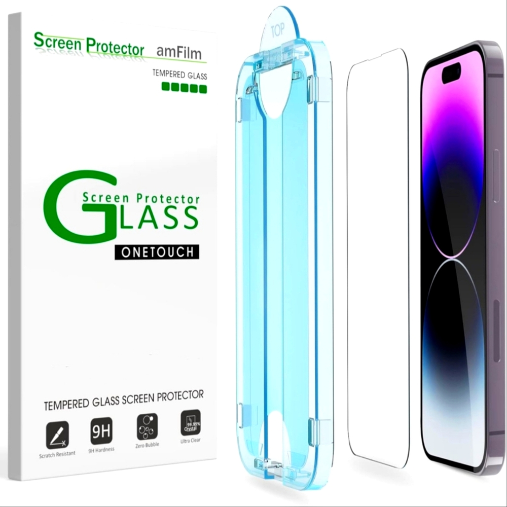 AmFilm OneTouch "Single" Tempered Glass Screen Protector For IPhone 14 Pro